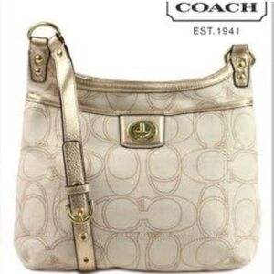 Coach Vintage Penelope Signature Crossbody Bag F19260 Linen Gold Metallic Y2K